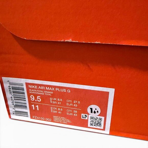 Nike Air Max Plus G Golf Black Metallic Silver Total Orange size 9.5 FZ4150-002